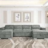 Alaya Large Grey U Shape Sofabed with Storage and Adjustable Headrests