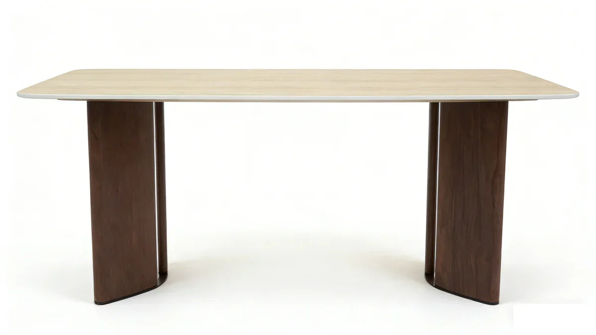 Almira 180cm Walnut & Travertine Ceramic Marble Dining Table