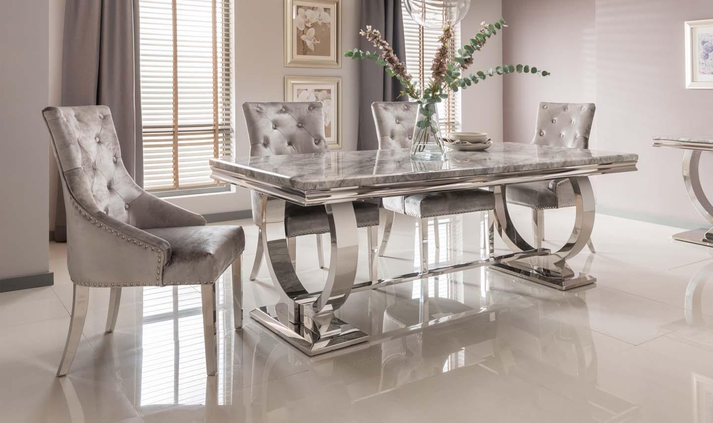 Arianna 200cm Grey Marble Dining Table-Esme Furnishings