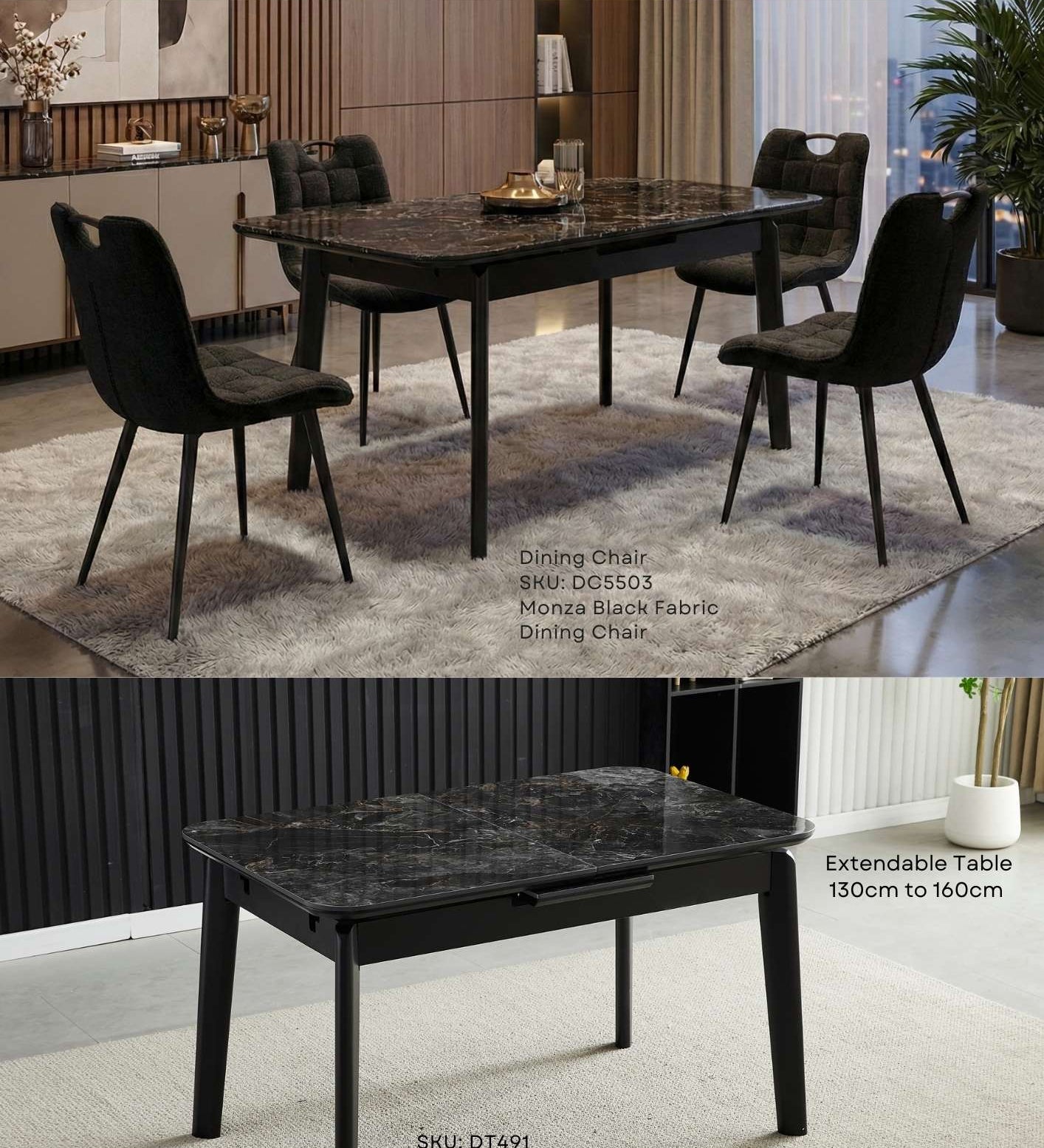 Arizona Extending Black Ceramic Table With Monza Chairs