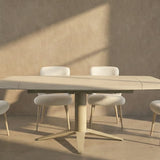 Star 127-177cm Travertine Cream Ceramic Marble Side Extending Dining Table