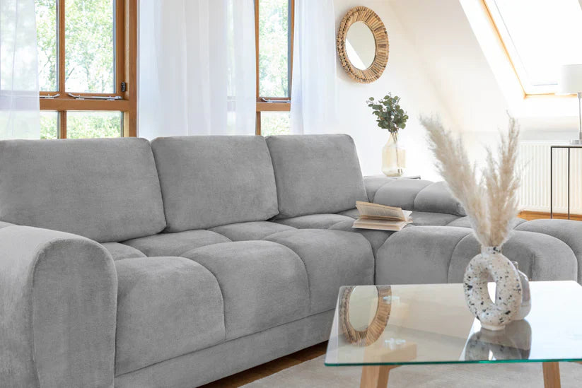 Zara Grey Plush Velvet Universal Corner Sofabed with Storage