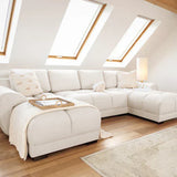 Zara Bubble Corner U Shape Cinema Cream Plush Velvet Sofa