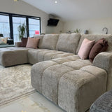Sena Large Beige Plush Velvet Luxury U Shape Sofabed Sofa
