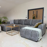 Sena Large Grey Plush Velvet Luxury U Shape Sofabed Sofa