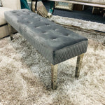 Majestic Grey Quilted Plush Velvet 140cm Bench-Esme Furnishings