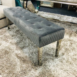 Majestic Grey Quilted Plush Velvet 140cm Bench-Esme Furnishings