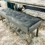 Majestic Grey Quilted Plush Velvet 140cm Bench-Esme Furnishings