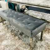 Majestic Grey Quilted Plush Velvet 140cm Bench-Esme Furnishings