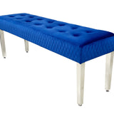Majestic Navy Blue Quilted Plush Velvet 140cm Bench