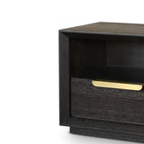 Aspen Dark Wooden Bedside Table with Gold Handle-Esme Furnishings