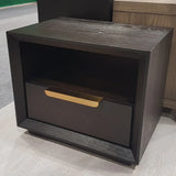 Aspen Dark Wooden Bedside Table with Gold Handle-Esme Furnishings