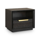 Aspen Dark Wooden Bedside Table with Gold Handle-Esme Furnishings