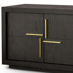 Bristol Textured Dark Brown Oak Veneer Media Unit with Gold Handles-Esme Furnishings