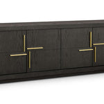 Bristol Textured Dark Brown Oak Veneer Media Unit with Gold Handles-Esme Furnishings