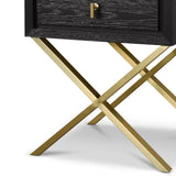 Oxford 1-Drawer Side Table Textured Espresso Oak with Gold Handles-Esme Furnishings