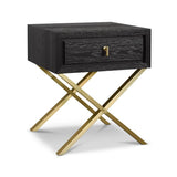 Oxford 1-Drawer Side Table Textured Espresso Oak with Gold Handles-Esme Furnishings