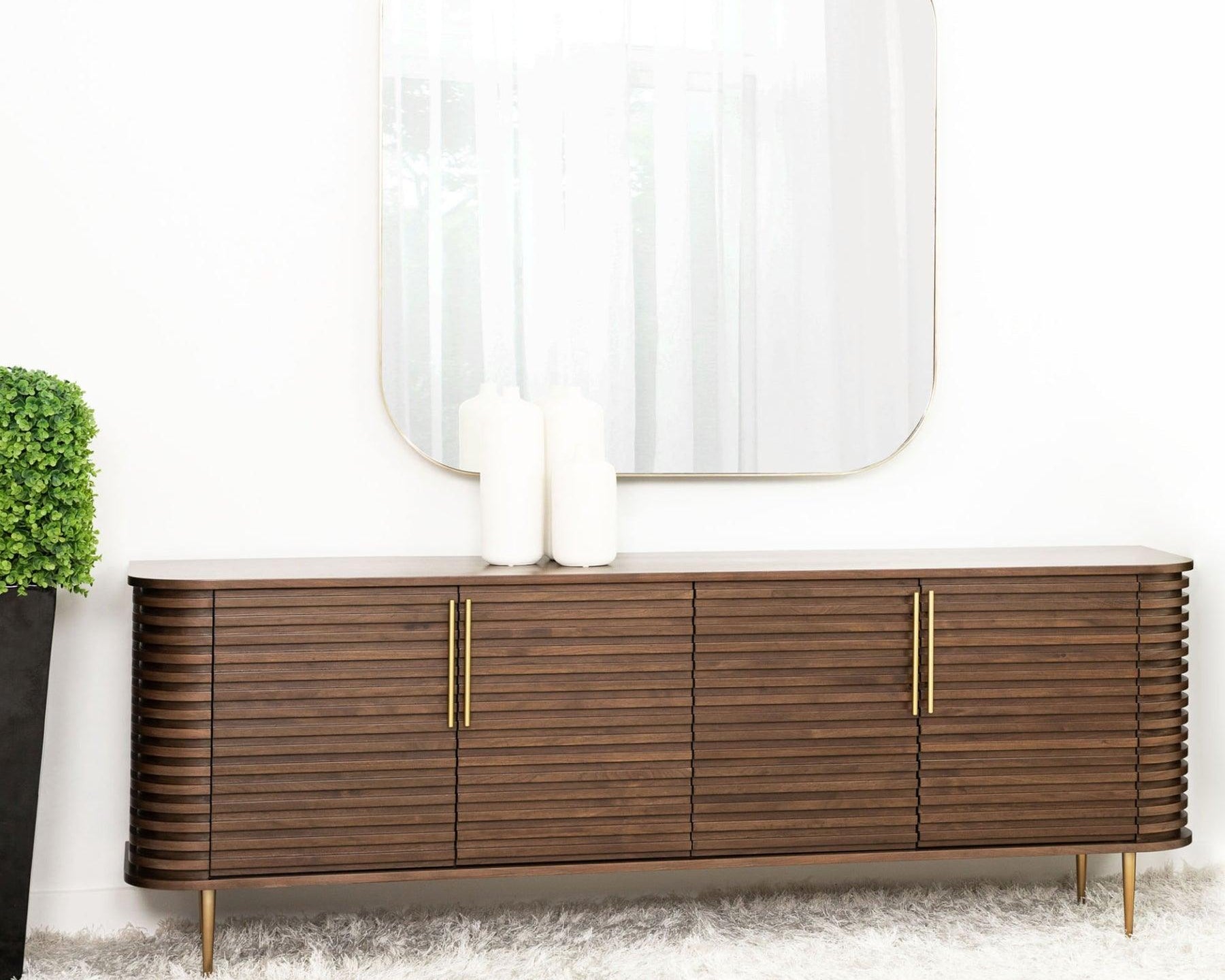 Paris Natural Walnut Sideboard with Gold Brass Handles-Esme Furnishings