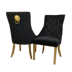 Gold Lion Knocker Quilted Tufted Plush Velvet Dining Chair Gold Legs - 4 Colours-Esme Furnishings