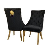 Gold Lion Knocker Quilted Tufted Plush Velvet Dining Chair Gold Legs - 4 Colours-Esme Furnishings