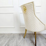 Majestic Gold Lion Knocker Quilted Tufted Plush Velvet Dining Chair Gold Legs - 3 Colours-Esme Furnishings