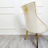 Majestic Gold Lion Knocker Quilted Tufted Plush Velvet Dining Chair Gold Legs - 3 Colours-Esme Furnishings