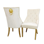 Majestic Gold Lion Knocker Quilted Tufted Plush Velvet Dining Chair Gold Legs - 3 Colours-Esme Furnishings