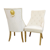 Majestic Gold Lion Knocker Quilted Tufted Plush Velvet Dining Chair Gold Legs - 3 Colours-Esme Furnishings