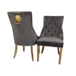 Gold Lion Knocker Quilted Tufted Plush Velvet Dining Chair Gold Legs - 4 Colours-Esme Furnishings