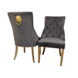 Gold Lion Knocker Quilted Tufted Plush Velvet Dining Chair Gold Legs - 4 Colours-Esme Furnishings