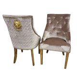 Gold Lion Knocker Quilted Tufted Plush Velvet Dining Chair Gold Legs - 3 Colours