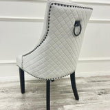 Light Grey Silver Plush Velvet Black Ring Quilted Knocker Chair Black Legs