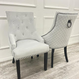 Light Grey Silver Plush Velvet Black Ring Quilted Knocker Chair Black Legs