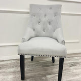 Light Grey Silver Plush Velvet Black Ring Quilted Knocker Chair Black Legs