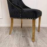 Louis Marble & Gold Dining Table With Shimmer Gold Lion Knocker Dining Chairs