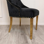 Gold Lion Knocker Quilted Tufted Plush Velvet Dining Chair Gold Legs - 4 Colours-Esme Furnishings