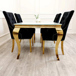 Gold Lion Knocker Quilted Tufted Plush Velvet Dining Chair Gold Legs - 4 Colours-Esme Furnishings