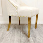 Majestic Gold Lion Knocker Quilted Tufted Plush Velvet Dining Chair Gold Legs - 3 Colours-Esme Furnishings