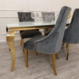 Gold Lion Knocker Quilted Tufted Plush Velvet Dining Chair Gold Legs - 4 Colours-Esme Furnishings