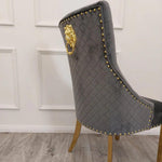 Gold Lion Knocker Quilted Tufted Plush Velvet Dining Chair Gold Legs - 4 Colours-Esme Furnishings