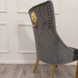 Gold Lion Knocker Quilted Tufted Plush Velvet Dining Chair Gold Legs - 4 Colours-Esme Furnishings