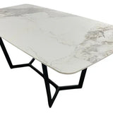 Lucien 150cm White Grey Ceramic Dining Table With Black Legs