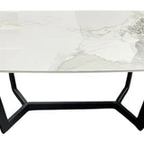 Lucien 180cm White Grey Ceramic Dining Table With Black Legs