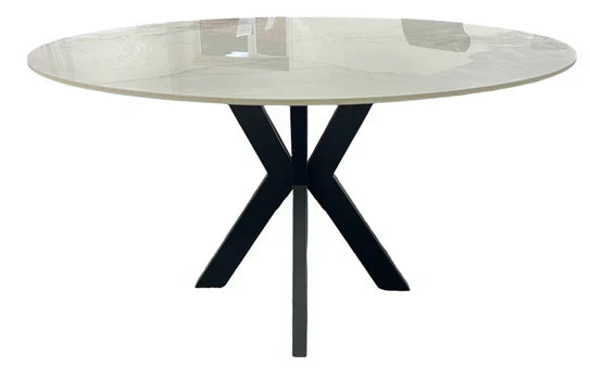 Phoenix 110cm Round White Ceramic Marble Fixed Dining Table