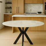 Phoenix 110cm Round White Ceramic Marble Fixed Dining Table