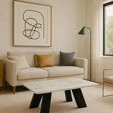Roma 120cm Ceramic White Coffee Table Black Legs