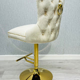 Valentino Cream Gold Ring Knocker Quilted Back Plush Velvet Gold Bar Stool