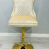 Valentino Cream Gold Ring Knocker Quilted Back Plush Velvet Gold Bar Stool