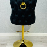 Valentino Black Gold Ring Knocker Quilted Back Plush Velvet Gold Bar Stool