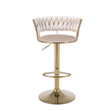 Pair of 2x Camilla Luxury Cream & Gold Velvet Bar Stool Adjustable Gold Legs